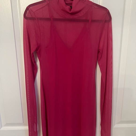 AFRM HOT PINK TURTLE NECK DRESS - SIZE MEDIUM - Picture 2 of 3